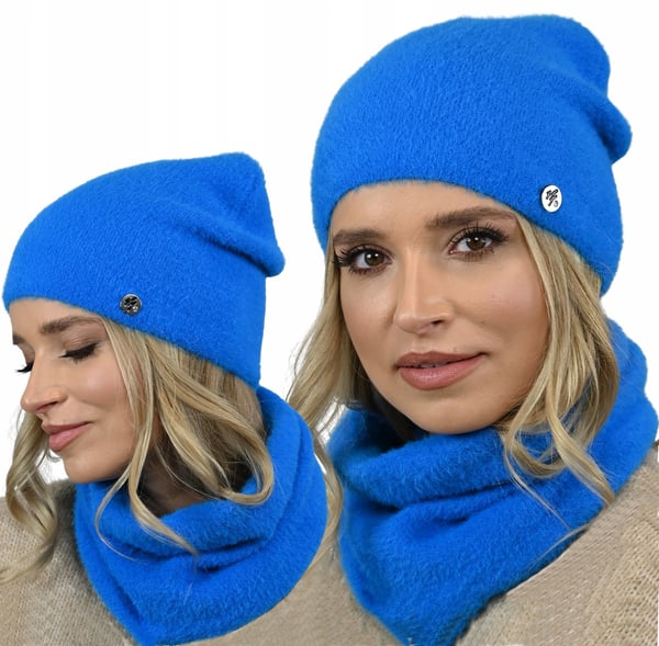 Blått set med alpakahalsband AL1 för damer
