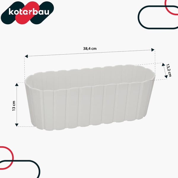 Avlång blomkruka för blommor och örter på balkong eller terrass, vit, 40 cm, set om 2