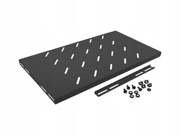 Lanberg 19" 450mm musta hylly kaapeille (1U/486x270mm, kuormituskapasiteetti jopa 120kg, 4-pistekiinnitys)