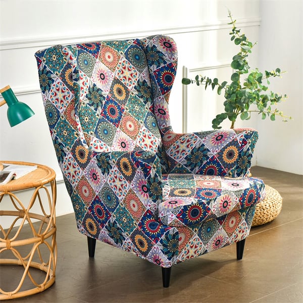 Wingback-tuolin päällinen mandala-kuviolla, joustava [22EW16]
