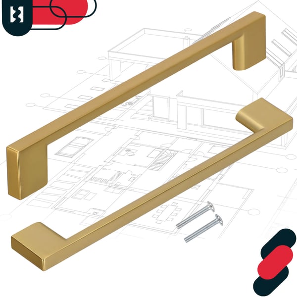 KOTARBAU® klassiska moderna långhål kökshandtag matt guld 190 mm avstånd 160 mm set om 10