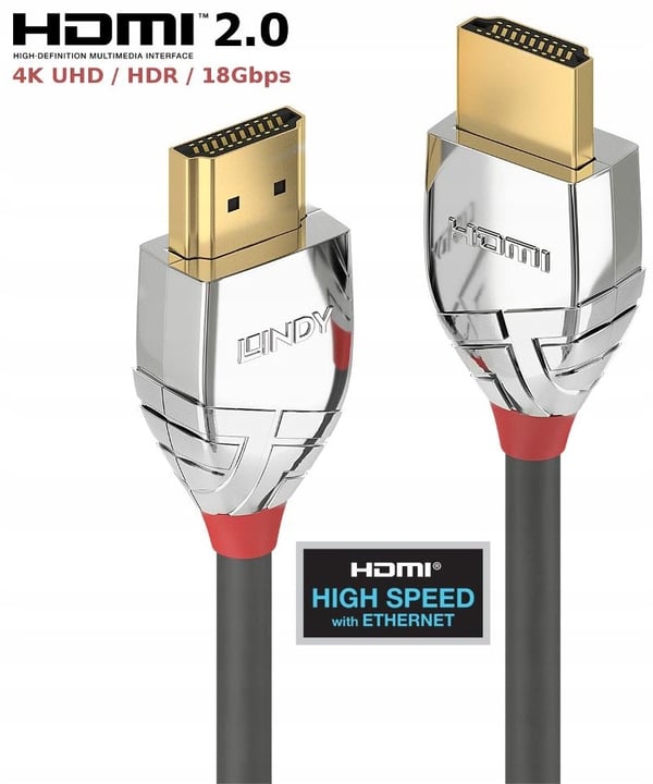 LINDY High Speed ​​​​M/M HDMI 2.0 -kaapeli 2m harmaa/kromi