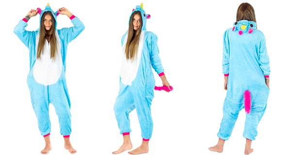 Herrepyjamas pegasus kigurumi onesie karneval varm udklædning kostume m Onesie kostume blå/lyserød pegasus - M