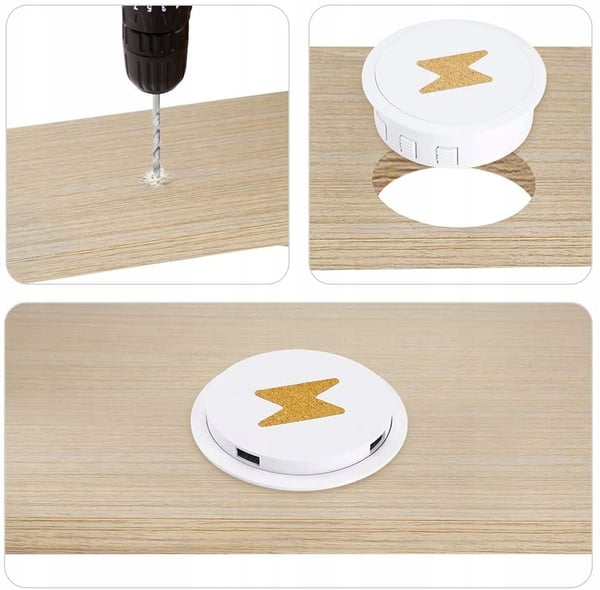 UDTRÆKKBAR INDUKTIV BORDOPLADER + 2xUSB HUB