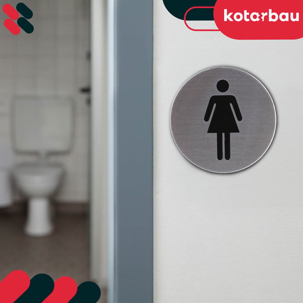 KOTARBAU® Dametoiletdørskilt piktogram rundt selvklæbende rustfrit stål 7 x 7 cm
