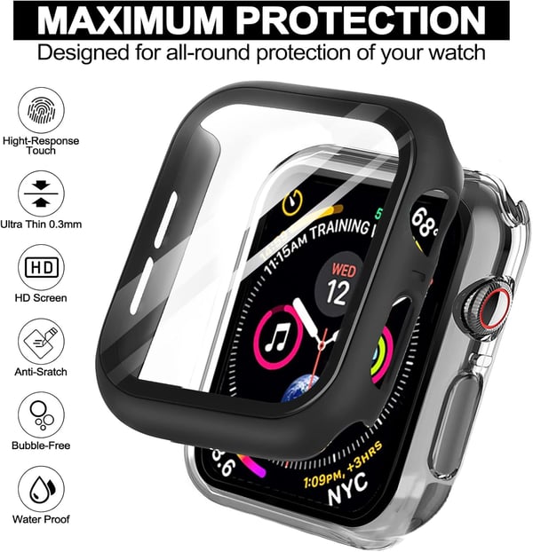Beskyttende etui med glas til Apple Watch 4/5/6/SE 44 mm blandede farver 3 stk.