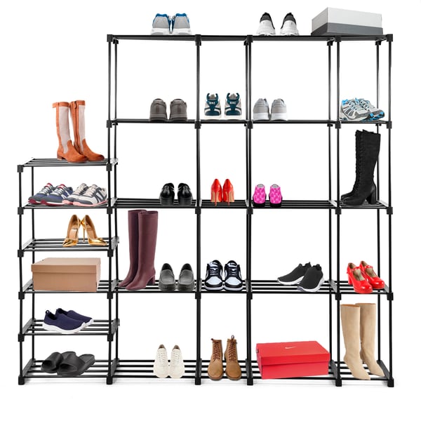 Modulær garderobe, foldbar, metalramme, hylde, tøjstativ, sko