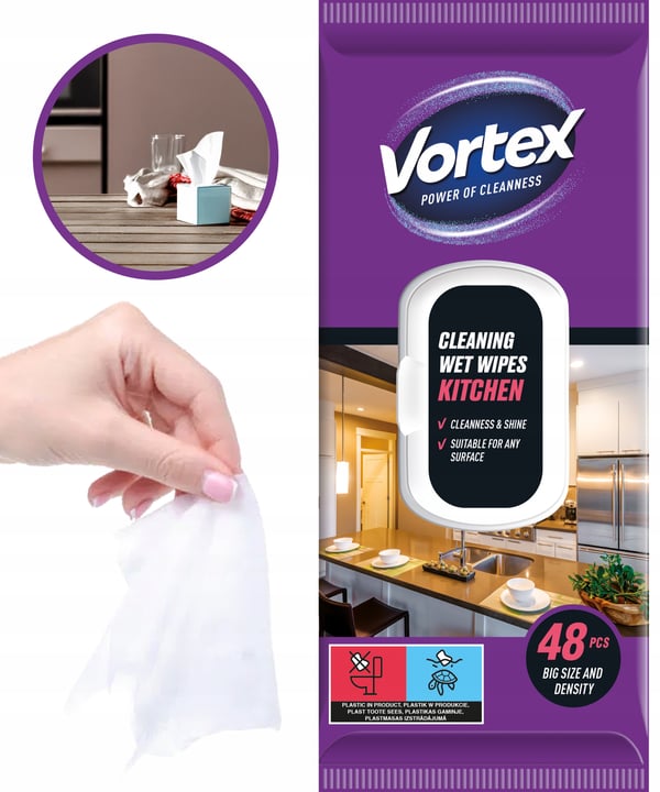 Vortex våtservetter för kök med fällbart lock 48 stycken