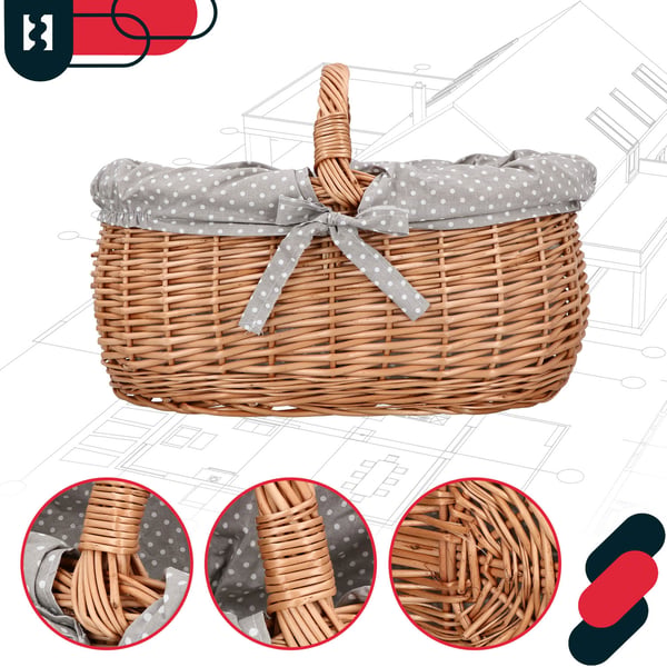 Kotarbau rotting kurv picnic svamp påske oval 47 cm grå foring og kant