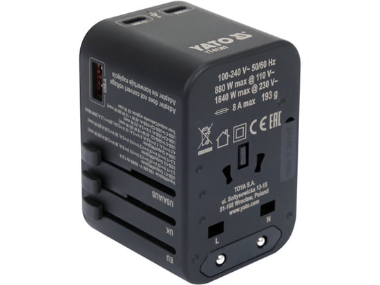 UNIVERSAL REJSEADAPTER USB-C PD 65W - YT-81303