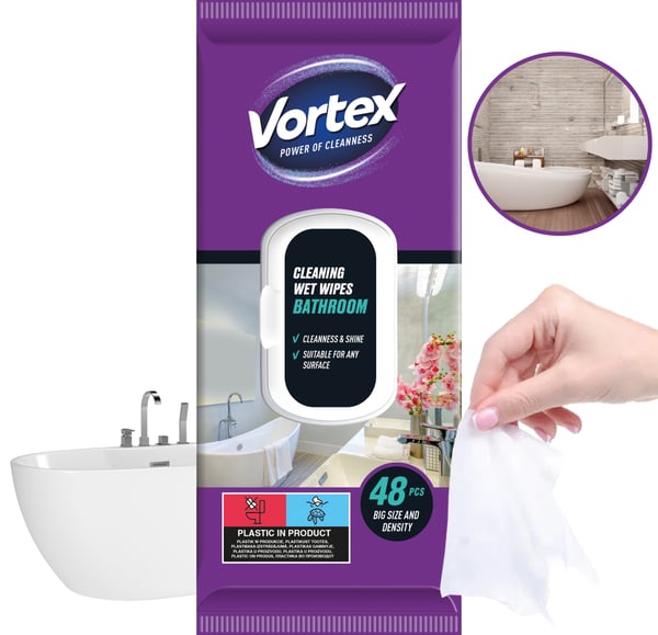 Vortex våtservetter til badeværelse med foldbart låg, 48 stk
