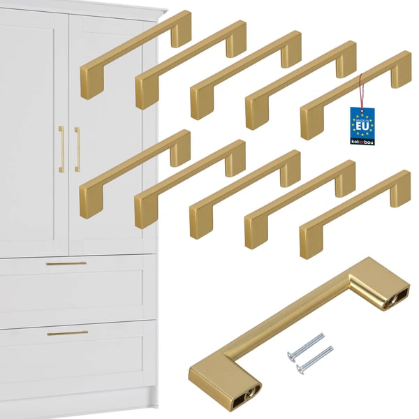 Kotarbau køkkengreb klassisk moderne aflange langt mat guld 126 mm afstand 96 mm sæt 10 stk