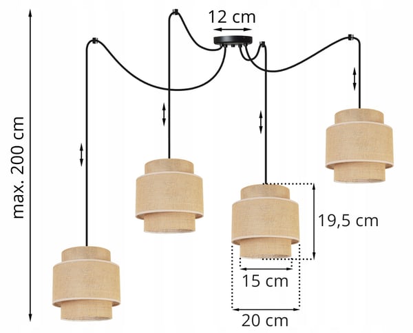 Hængende lampe, loftslysekrone, lampeskærm, boho juta