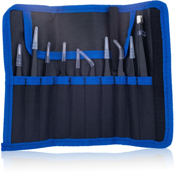 Set med 10 precisionspincetter i etui