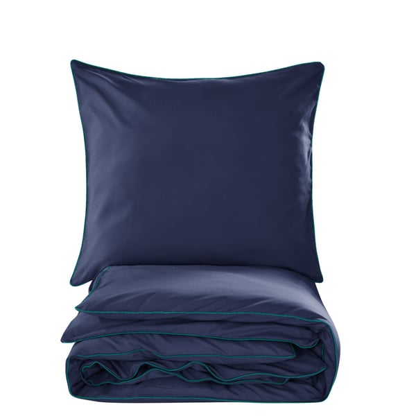 Basic sängkläder 220x200 marinblå med turkos kantband