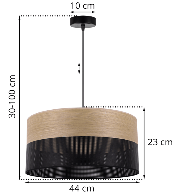 ENKELT HÆNGELAMPE, LAMPESKÆRM I GYLDEN EGEFRONT, 44 CM
