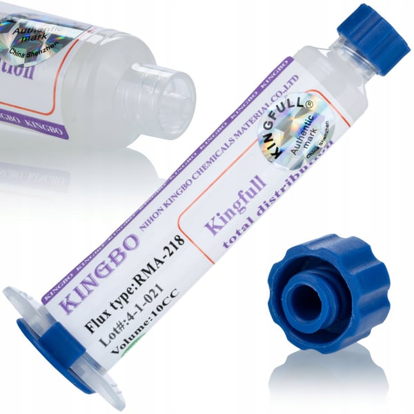 Rosfix Metall Fluxpress 3 neulalla ja RMA-223 juotosaineella sekä Kingbo 218 10 ml ja NC-559-ASM 10 ml