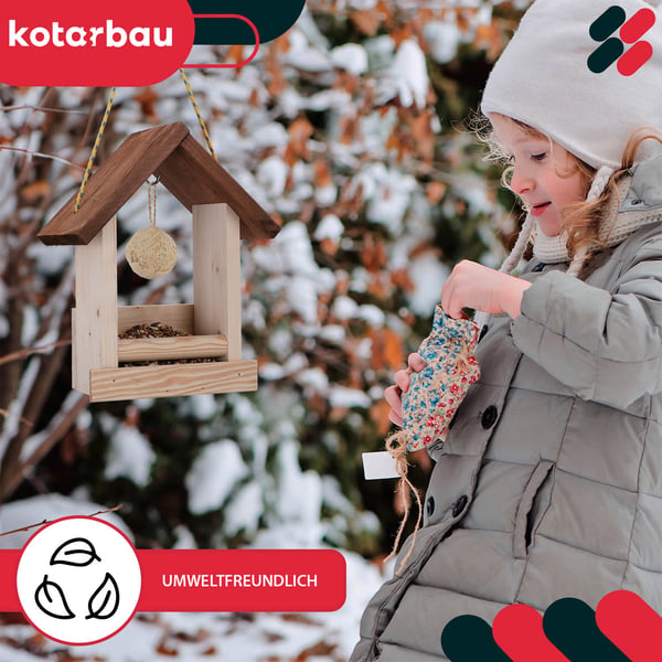 KOTARBAU® Ophængt fuglefoderautomat åben kasse til altan/have træ 270 x 230 x 135 mm + foder 0,5 kg