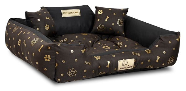 Hundeseng kennel KINGDOG 75x65 cm personaliseret vandtæt gyldne ben