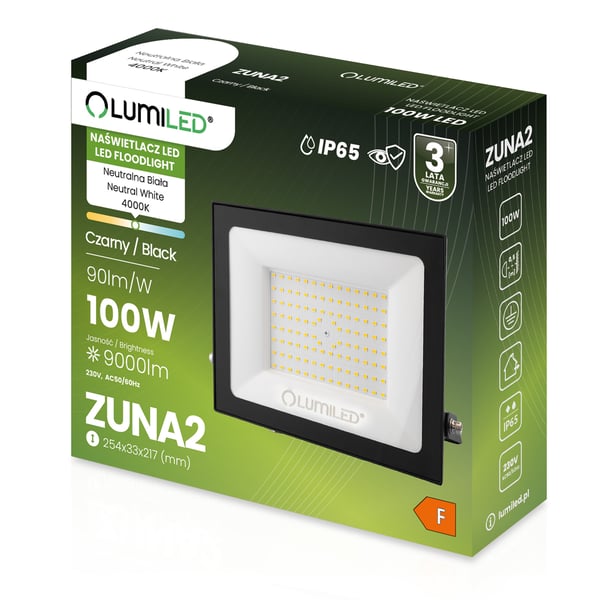 LED-valaisimet ZUNA2 100W 9000lm 4000K IP65 musta LUMILED