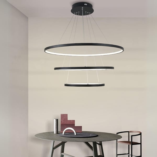 Riippuva kattokruunuvalaisin musta, 3 LED-rengasta, säädettävä, 76 W, neutraali
