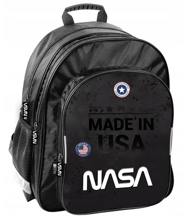 Musta NASA-merkkinen koulureppu pojalle