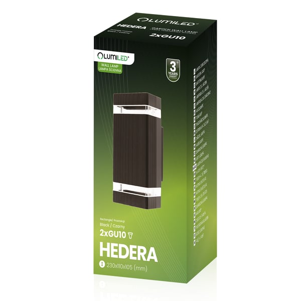 Havelampe, Væglampe, Facade, Top/Bund, GU10, Sort Aluminium, HEDERA LUMILED