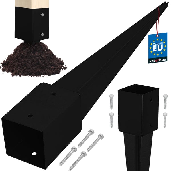 KOTARBAU® Stålstolpe Markankare til Pergola, Pavillon, 101 x 101 x 750 mm Sort