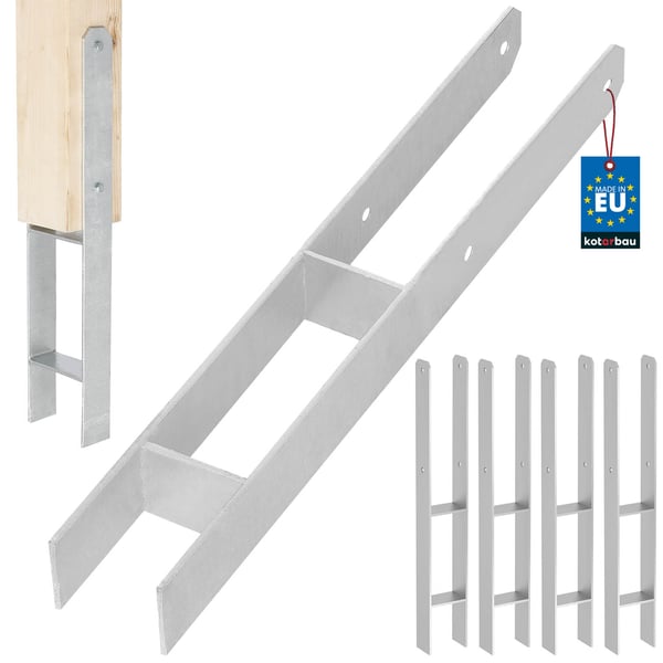 KOTARBAU® H-søjlefod til vægmontering, galvaniseret stålankrat 70 mm, 4-pak
