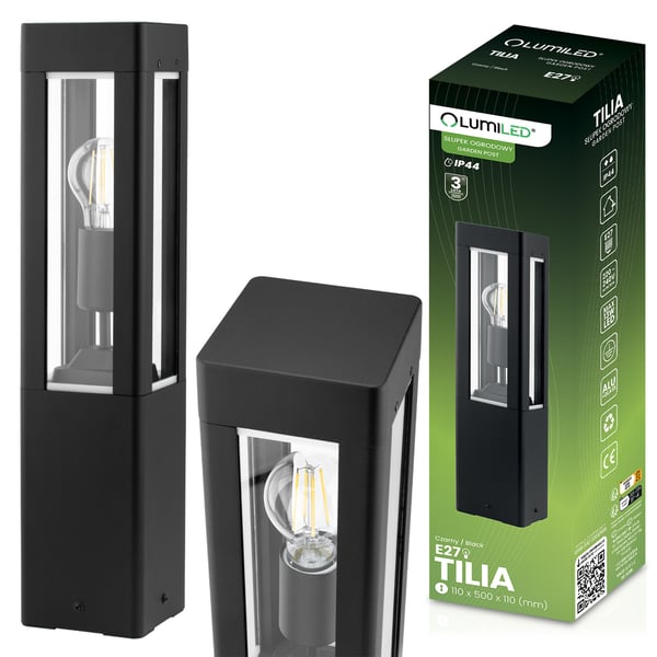 Udendørs havelampe aluminium sort E27 IP44 armatur POST 50cm TILIA LUMILED Udendørs havelampe aluminium sort E27 IP44 armatur POST 50cm TILIA LUMILED