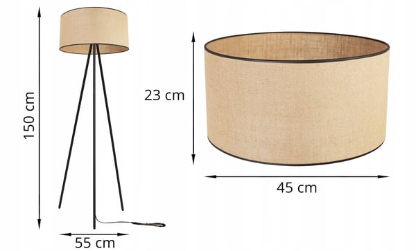 GULVLAMPE MED STÅENDE TRIPOD I METALSKÆRM 45 CM