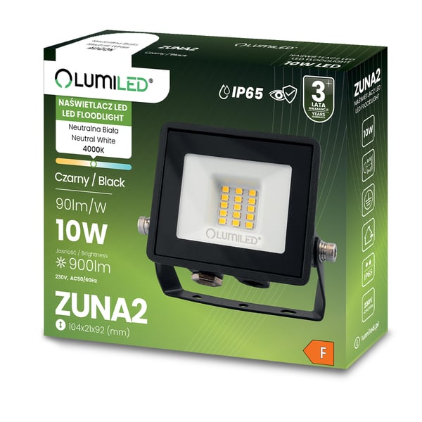 LED-valaisimet ZUNA2 10W 900lm 4000K IP65 musta LUMILED