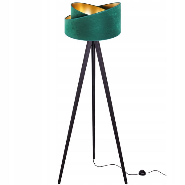 STÅENDE GULVLAMPE MED TRIPOD GYLDEN FLØJLSSKÆRM