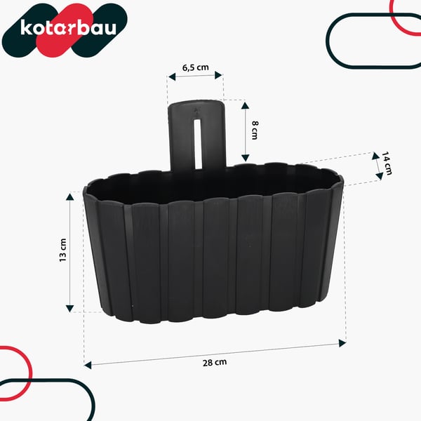 Väghängande rustik blomkruka för balkong antracit 28 cm 6 st