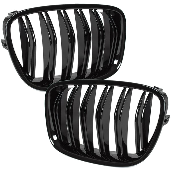 BMW 5 F07 GT 09-17 Ajovalojen välissä olevat maskit (munuaiset) vasen ja oikea sarja, musta kiiltävä kaksoispalkki BMW 5 F07 GT 09-17 Ajovalojen välissä olevat maskit (munuaiset) vasen ja oikea sarja, musta kiiltävä kaksoispalkki