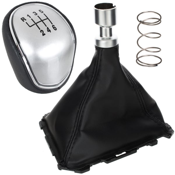 Ford Focus Mk3 11-14 växelspaksknopp SVART ECO-LÄDER + SILVER + damask med ram 6 VÄXLAD