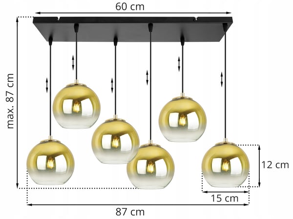 Hængende loftslampe med gylden lampeskærm 15 cm