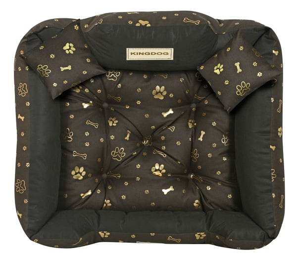 Hundeseng kennel KINGDOG 75x65 cm personaliseret vandtæt gyldne ben