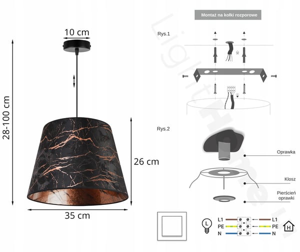 Hængende lampe, loftslysekrone, marmor lampeskærm