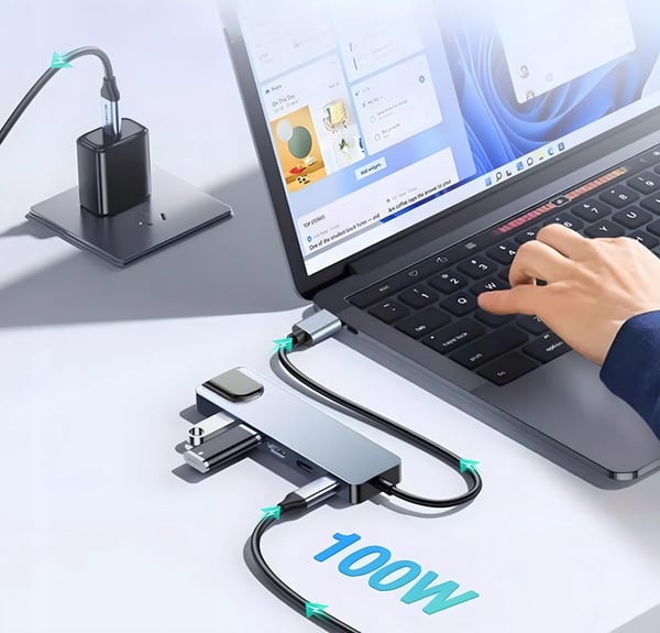 HUB USB-C 6-i-1 HDMI 4K RJ45 LAN 2xUSB 3.0 PD 100W MacBook M1 M2 Thunderbolt