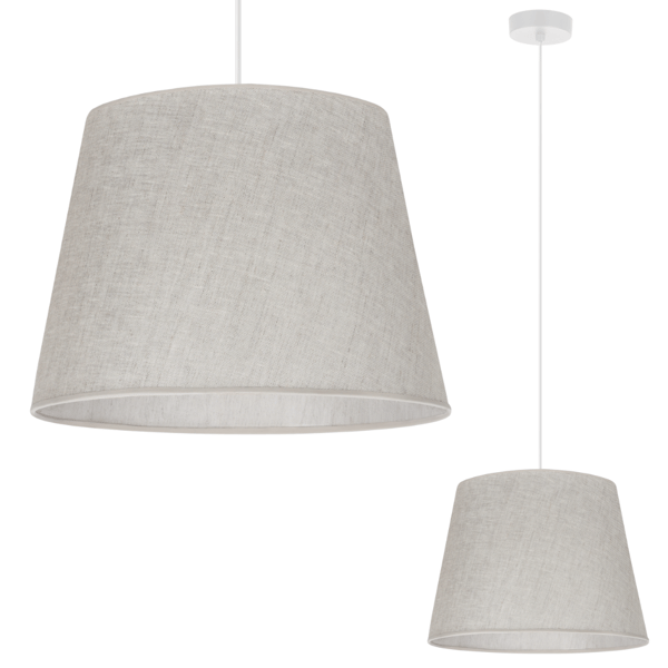 Hængelampe, linnedkegle, hvid, 1 flad, lys beige lampeskærm, L01 38cm