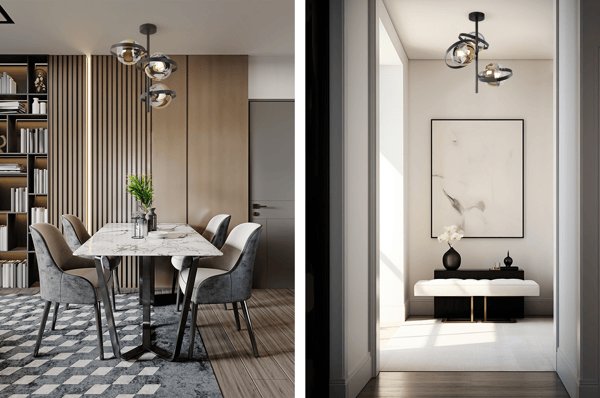 RONDA LOFTLAMPE SORT OG GULD 3-PLADS GYLDEN LAMPE E27