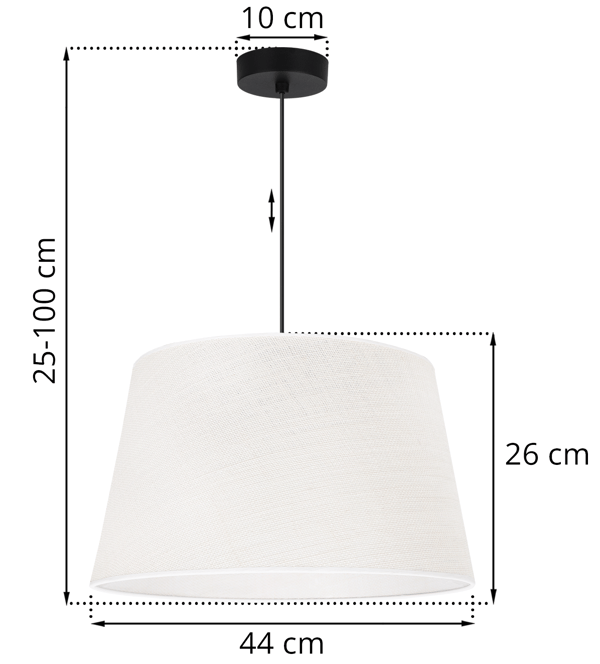 HÆNGELAMPE JUTE KEGLE SORT 1 FLAD HVID LAMPESKÆRM 44CM