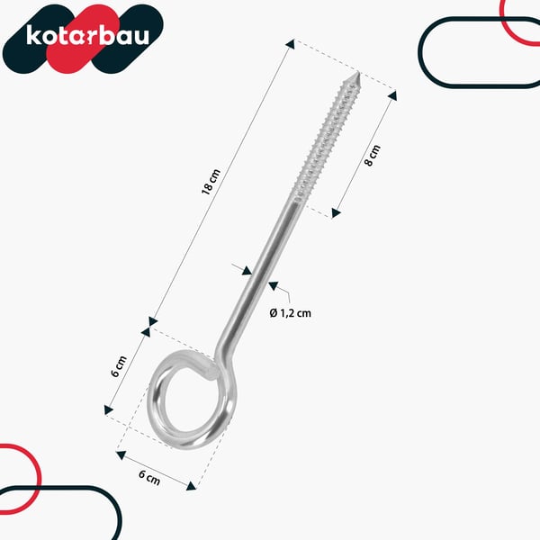 Kotarbau® Kattokiinnityskoukku, kääritty, ruuvattava, ruostumaton teräs, 240 MM, 2 kpl:n sarja