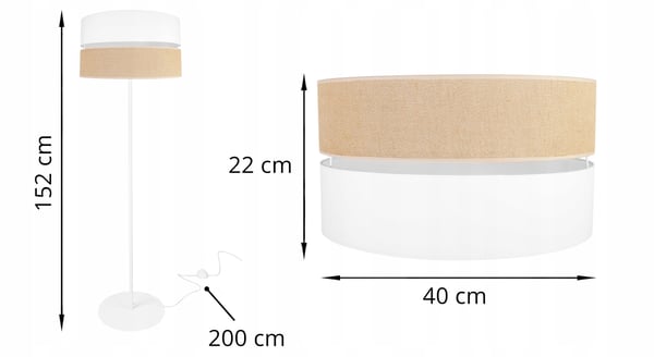 GULVLAMPE, STÅENDE, METALSKÆRM, 40 CM, HVID