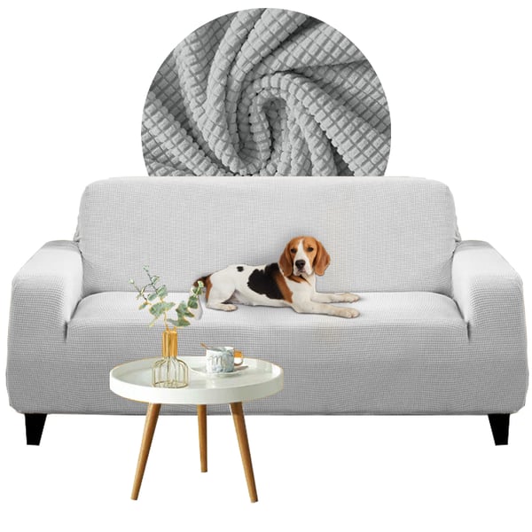 Päällinen 4-istuttavaan sohvaan, vuodesohva, vaaleanharmaa jacquard
