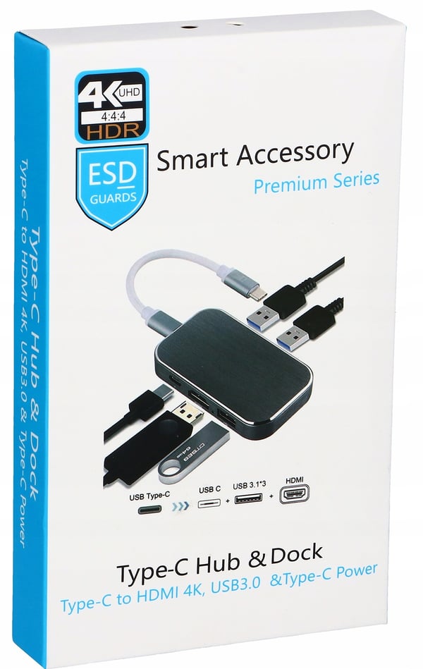 USB-C-KESKITIN -> HDMI 3xUSB 3.0 PD 4K M1 -SOVITIN 5in1 Thunderbolt 3