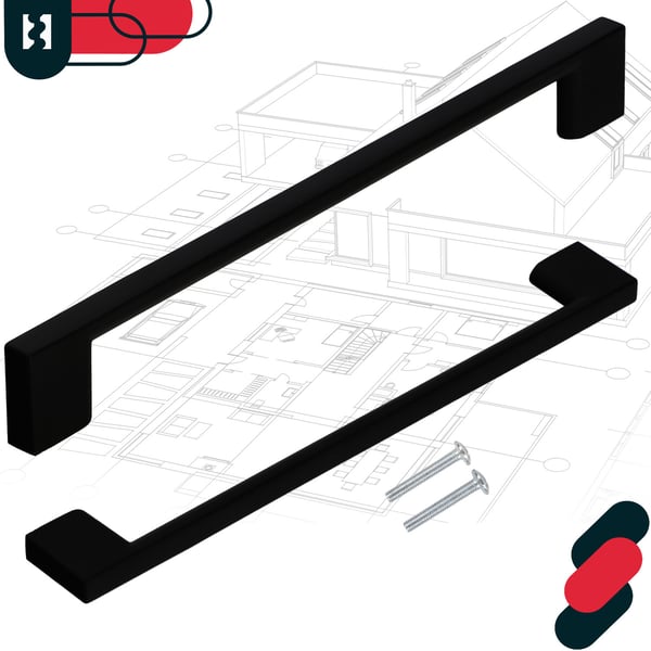 KOTARBAU® køkkengreb klassisk modern aflang lang mat sort 221 mm afstand 192 mm