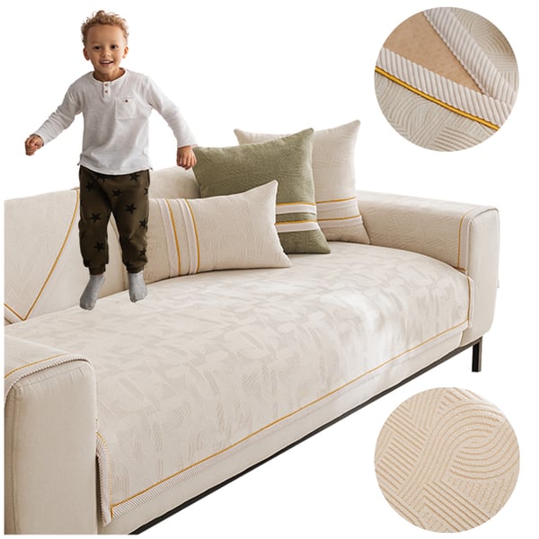 Matto, päiväpeite, päällinen sohvalle, 90x240 cm, kermanvärinen, kultaiset reunukset