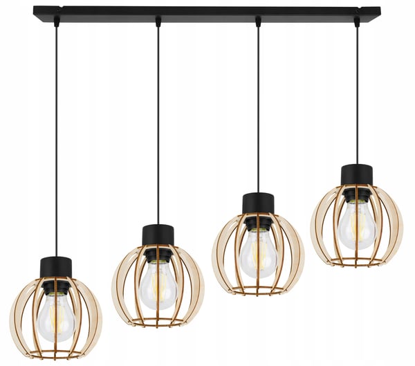 Hængende lampe, loftslysekrone, træ, LED lampeskærm